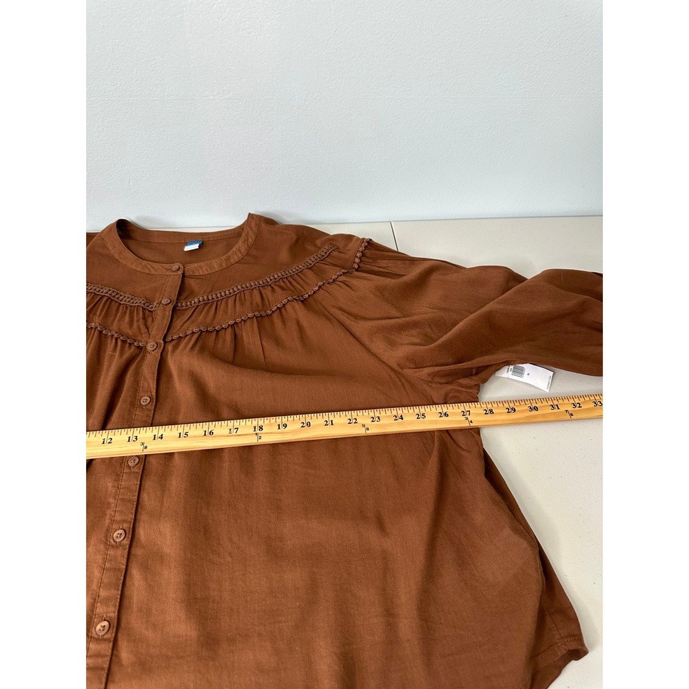 Old Navy Poet Top Size XL Brown Long Sleeve Crochet Lace Trim Boho Fall New - Picture 3 of 9